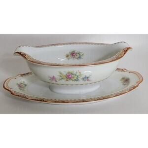 VTG SANGO China Sauce Gravy Boat w/Attached Underplate JAPAN 1951 COTTAGECORE